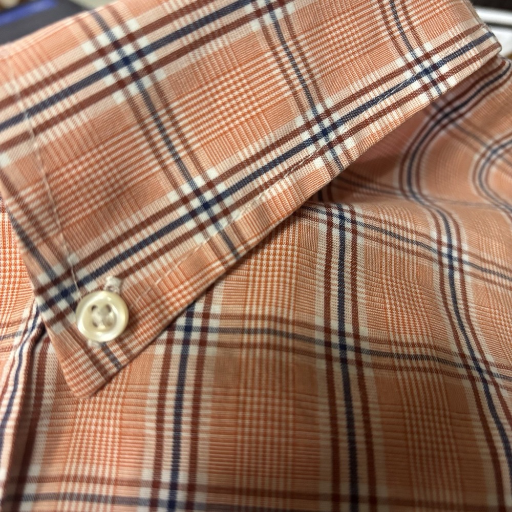 Izod Big & Tall Men's Button Down Collared 3XL Shirt Peachy Pink Plaid Color EUC - Picture 2 of 8